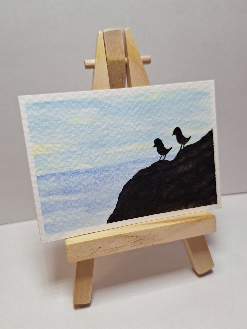 "Coastal Bliss" Hand-painted gouache painting (Tiny original artwork) - Picture 2 of 9